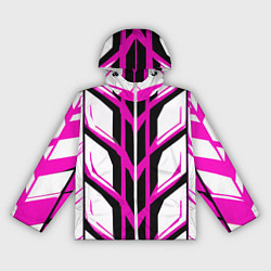 Ветровка с капюшоном женская Чёрно-розовые полосы на белом фоне, цвет: 3D-белый
