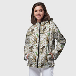 Ветровка с капюшоном женская Совы и перья, цвет: 3D-черный — фото 2