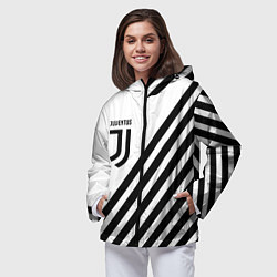 Ветровка с капюшоном женская Ювентус полосы, цвет: 3D-черный — фото 2