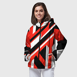 Ветровка с капюшоном женская Чёрно-красные полосы на белом фоне, цвет: 3D-черный — фото 2
