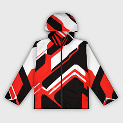 Ветровка с капюшоном женская Бело-красные линии на чёрном фоне, цвет: 3D-черный