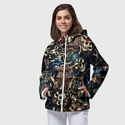 Ветровка с капюшоном женская Викинг-череп ворон, руны и молот Тора, цвет: 3D-белый — фото 2