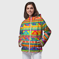 Ветровка с капюшоном женская Мексиканские этнические узоры, цвет: 3D-белый — фото 2