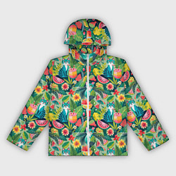 Ветровка с капюшоном женская Летние тропические котики с арбузным коктейлем, цвет: 3D-белый