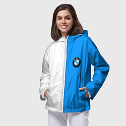 Ветровка с капюшоном женская BMW sport blue white, цвет: 3D-белый — фото 2