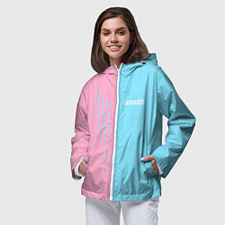Ветровка с капюшоном женская Summer-pink and blue, цвет: 3D-белый — фото 2