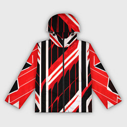 Ветровка с капюшоном женская Red and white lines on a black background, цвет: 3D-черный
