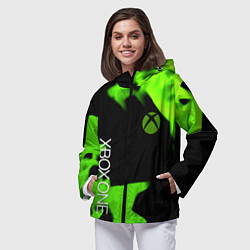 Ветровка с капюшоном женская Xbox one green flame, цвет: 3D-черный — фото 2