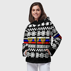 Ветровка с капюшоном женская Rusiia winter pattern, цвет: 3D-черный — фото 2