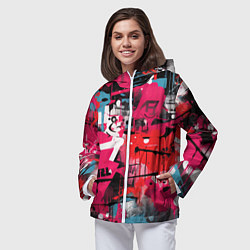 Ветровка с капюшоном женская Красное граффити, цвет: 3D-белый — фото 2