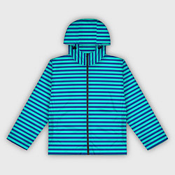 Ветровка с капюшоном женская Сине-бирюзовый в полоску тельняшка, цвет: 3D-черный