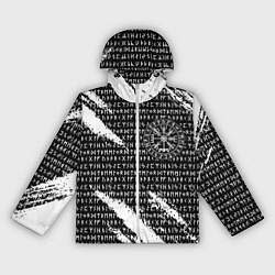 Ветровка с капюшоном женская Все руны и вегвизир в круге рун на груди, цвет: 3D-белый