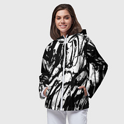 Ветровка с капюшоном женская Чёрно-белая абстракция: нейросеть, цвет: 3D-белый — фото 2
