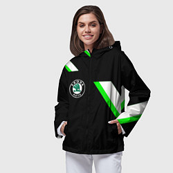 Ветровка с капюшоном женская Skoda geometry, цвет: 3D-черный — фото 2