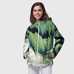 Ветровка с капюшоном женская Зелено-черные пятна на светлом, цвет: 3D-белый — фото 2