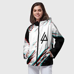 Ветровка с капюшоном женская Linkin park краски глитч, цвет: 3D-черный — фото 2
