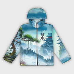Ветровка с капюшоном женская Японский пейзаж - акварель живопись, цвет: 3D-черный
