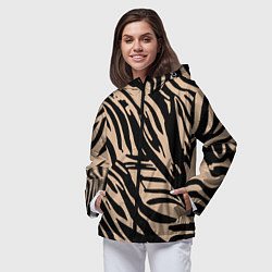 Ветровка с капюшоном женская Чёрно-бежевый полосы, цвет: 3D-черный — фото 2