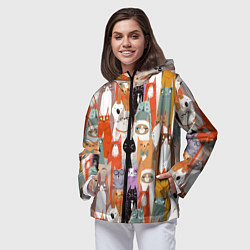 Ветровка с капюшоном женская Мультяшные коты мемы, цвет: 3D-черный — фото 2