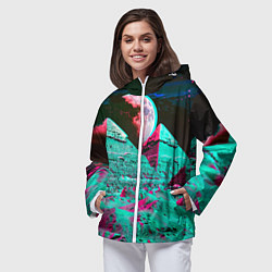 Ветровка с капюшоном женская Пирамиды и луна - стереоэффект, цвет: 3D-белый — фото 2