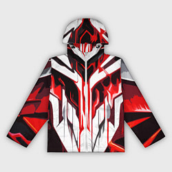 Ветровка с капюшоном женская Хаотичная красно-белая абстракция на чёрном фоне, цвет: 3D-белый