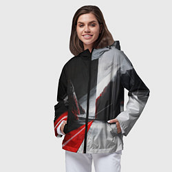 Ветровка с капюшоном женская Футуристичный пейзаж в стиле авангард, цвет: 3D-черный — фото 2