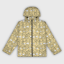 Ветровка с капюшоном женская Дудл человечки носатые - паттерн, цвет: 3D-черный