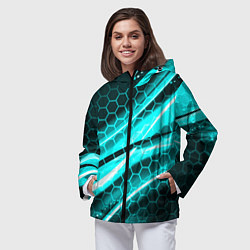 Ветровка с капюшоном женская Неоновая броня абстракция, цвет: 3D-черный — фото 2