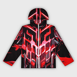 Ветровка с капюшоном женская Абстрактные красные линии на чёрном фоне, цвет: 3D-белый