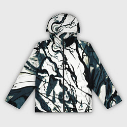Ветровка с капюшоном женская Абстрактная текстура мрамор белый с тёмно-синим, цвет: 3D-черный