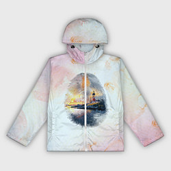 Женская ветровка Маяк у моря на закате в отпечатке пальца