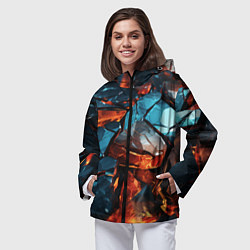 Ветровка с капюшоном женская Разломленные камни с янтарным свечением, цвет: 3D-черный — фото 2