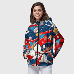 Ветровка с капюшоном женская Восточная аппликация, цвет: 3D-черный — фото 2