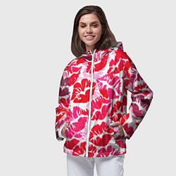 Ветровка с капюшоном женская Девчачьи отпечатки красных губ - подарок любви, цвет: 3D-белый — фото 2
