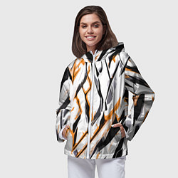 Ветровка с капюшоном женская Чёрно-жёлтые агрессивные полосы на белом фоне, цвет: 3D-белый — фото 2