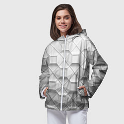 Ветровка с капюшоном женская Бело серая геометрия, цвет: 3D-белый — фото 2
