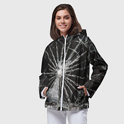 Ветровка с капюшоном женская Треснутое стекло черная текстура, цвет: 3D-белый — фото 2