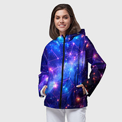 Ветровка с капюшоном женская Неоновые созвездия космоса, цвет: 3D-черный — фото 2