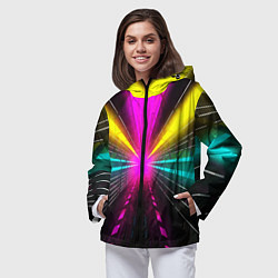 Ветровка с капюшоном женская Неоновые лучи текстура, цвет: 3D-черный — фото 2