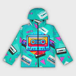 Ветровка с капюшоном женская Кассеты и надпись 90s, цвет: 3D-черный