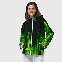 Ветровка с капюшоном женская Огонь зелёный текстура, цвет: 3D-белый — фото 2