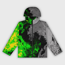 Ветровка с капюшоном женская Зелёный и чёрный огонь, цвет: 3D-черный