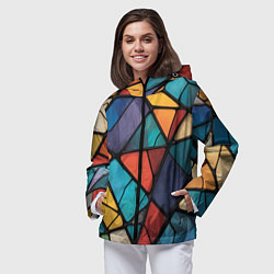 Ветровка с капюшоном женская Цветное стекло витраж, цвет: 3D-черный — фото 2