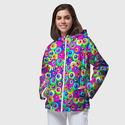 Ветровка с капюшоном женская Глазные яблоки цветной паттерн, цвет: 3D-белый — фото 2