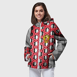 Ветровка с капюшоном женская Россия герб сетка метала, цвет: 3D-белый — фото 2