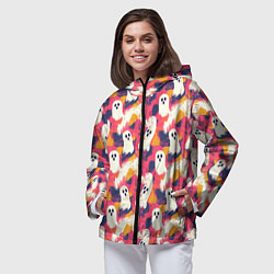 Ветровка с капюшоном женская Приведения на ярком фоне, цвет: 3D-черный — фото 2