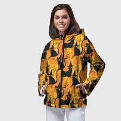 Ветровка с капюшоном женская Кошки в шляпах - паттерн, цвет: 3D-черный — фото 2