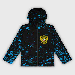 Ветровка с капюшоном женская Герб РФ краски синие, цвет: 3D-черный