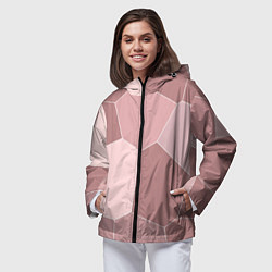 Ветровка с капюшоном женская Пыльно-розовый крупная мозаика, цвет: 3D-черный — фото 2