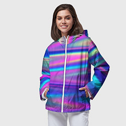 Ветровка с капюшоном женская Неоновые полосы градиент, цвет: 3D-белый — фото 2